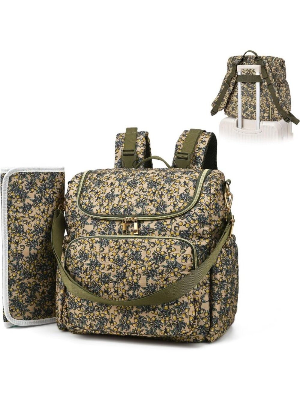 Floral Quilted Diaper Bag Backpack for Moms | Stylish Travel Purse & Organizer
